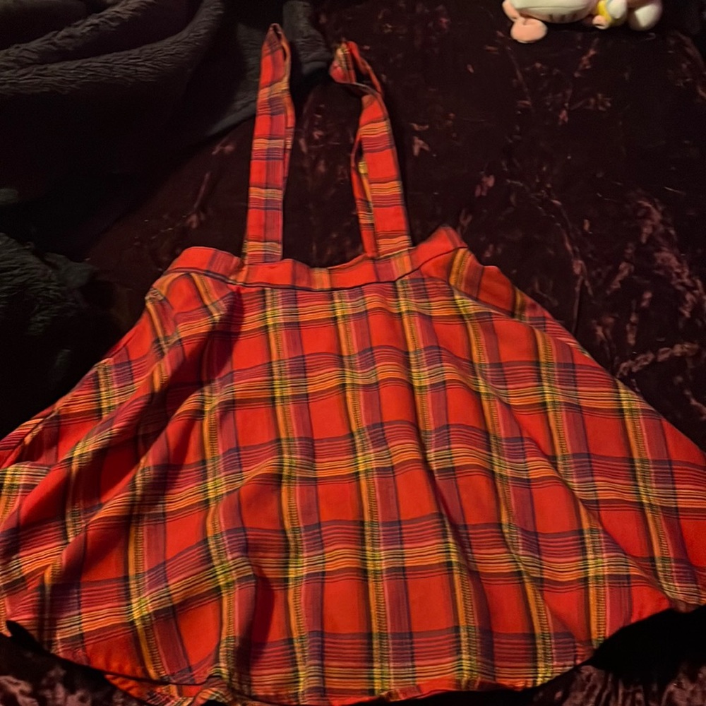 Plaid red skirt with straps never worn